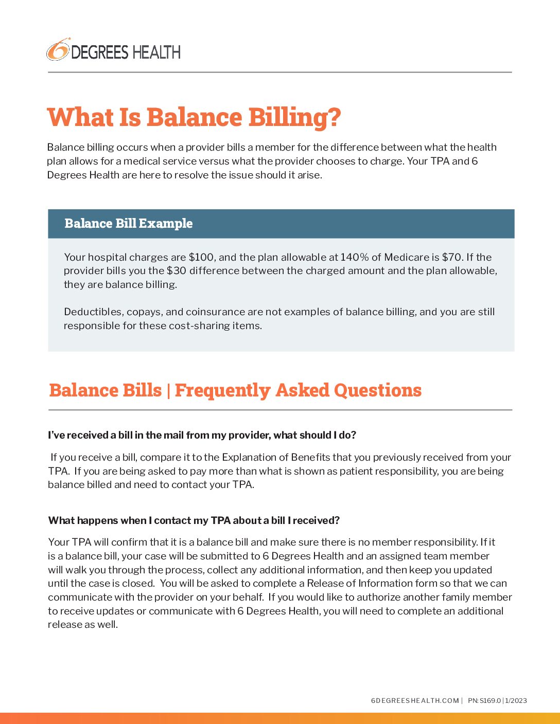 6DH Balance Bills FAQ